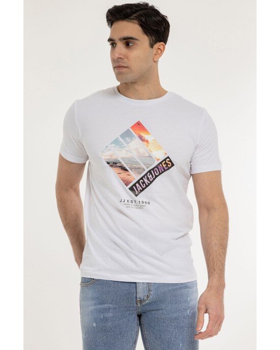 T-shirt Jack n Jones άσπρο ΚΟΝΤΟΜΑΝΙΚΕΣ