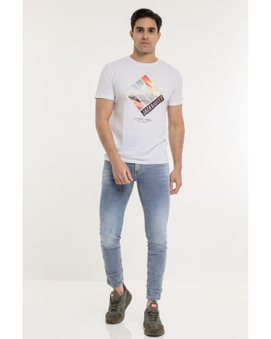 T-shirt Jack n Jones άσπρο ΚΟΝΤΟΜΑΝΙΚΕΣ