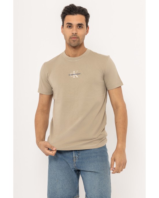 T-shirt Calvin Klein μπεζ ΚΟΝΤΟΜΑΝΙΚΕΣ