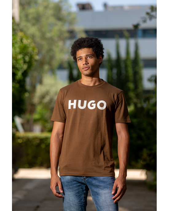 T-Shirt Hugo καφέ ΚΟΝΤΟΜΑΝΙΚΕΣ