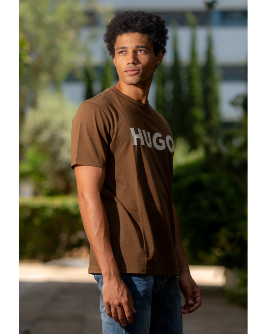 T-Shirt Hugo καφέ ΚΟΝΤΟΜΑΝΙΚΕΣ