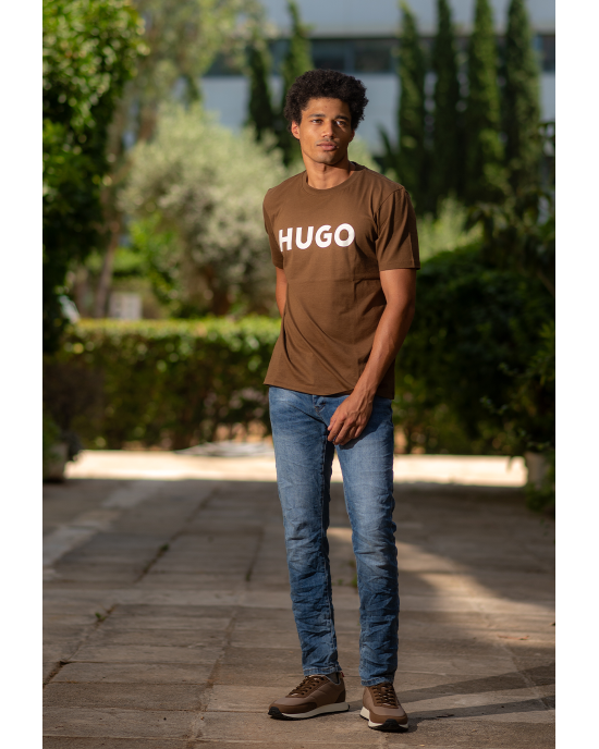 T-Shirt Hugo καφέ ΚΟΝΤΟΜΑΝΙΚΕΣ