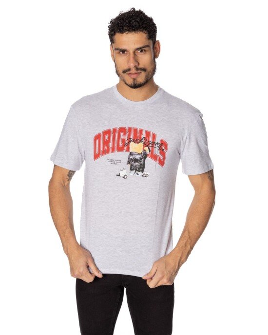 T-shirt Jack n Jones γκρι ανοιχτό ΚΟΝΤΟΜΑΝΙΚΕΣ