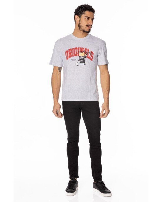 T-shirt Jack n Jones γκρι ανοιχτό ΚΟΝΤΟΜΑΝΙΚΕΣ