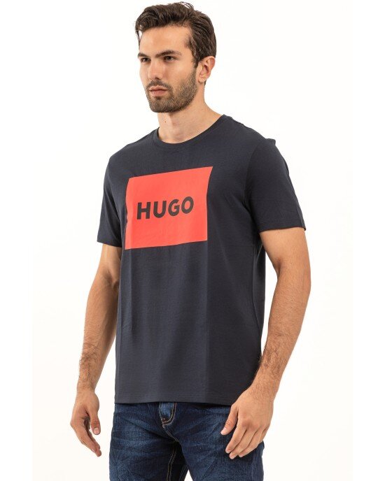 T-Shirt Hugo μπλε ΜΑΚΡΥΜΑΝΙΚΕΣ
