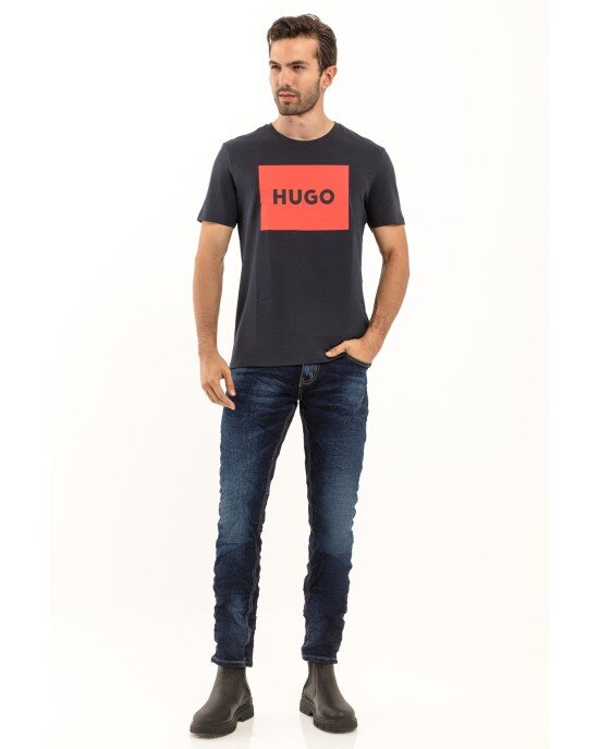 T-Shirt Hugo μπλε ΜΑΚΡΥΜΑΝΙΚΕΣ