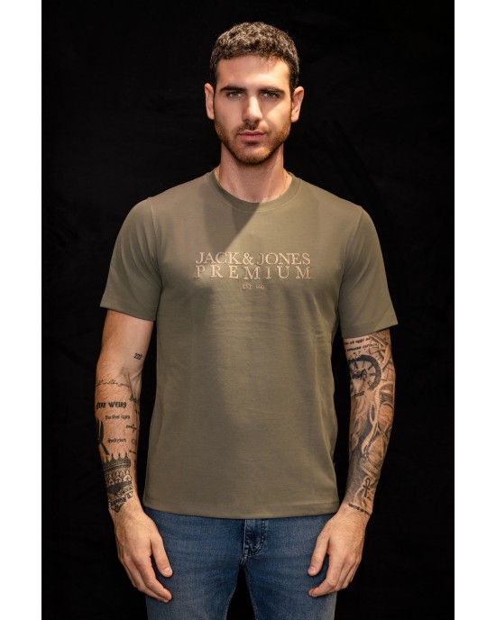 T-shirt Jack n Jones χακί ΚΟΝΤΟΜΑΝΙΚΕΣ