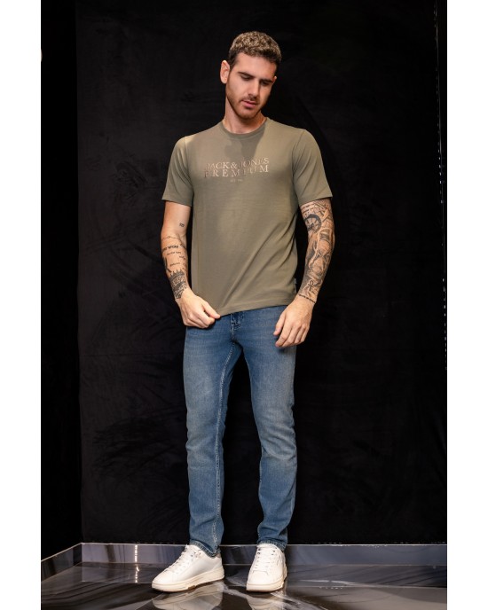 T-shirt Jack n Jones χακί ΚΟΝΤΟΜΑΝΙΚΕΣ