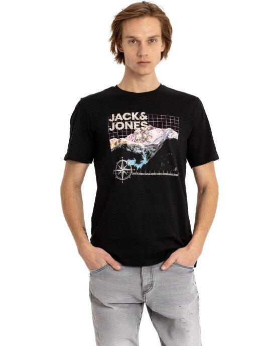 T-shirt Jack n Jones μαύρο ΚΟΝΤΟΜΑΝΙΚΕΣ