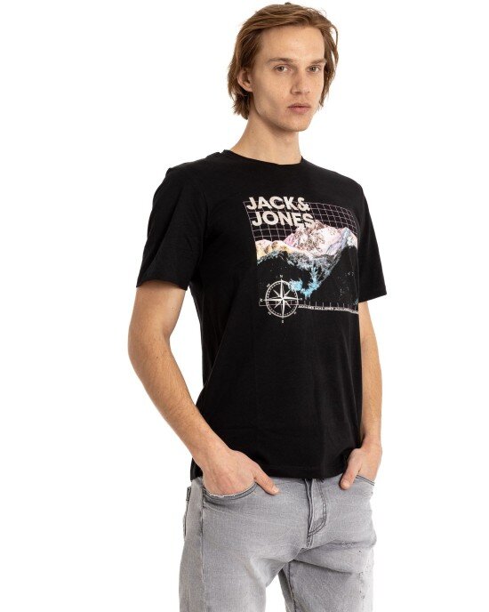 T-shirt Jack n Jones μαύρο ΚΟΝΤΟΜΑΝΙΚΕΣ