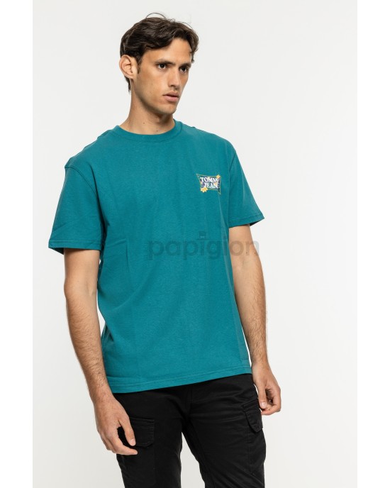 T-shirt Tommy Jeans πετρόλ ΚΟΝΤΟΜΑΝΙΚΕΣ