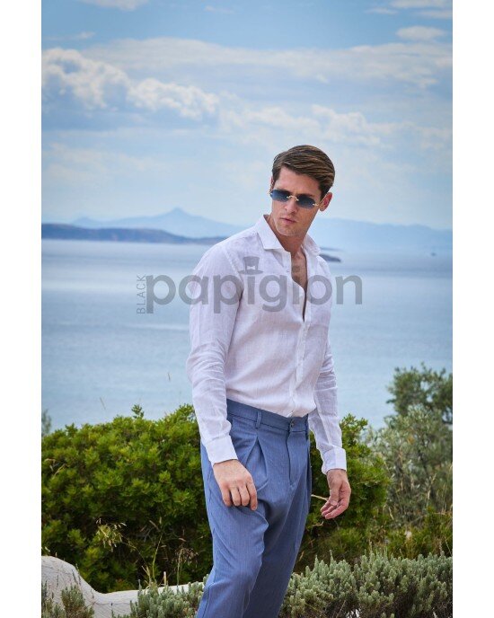 Πουκάμισο λινό Frank Taylor άσπρο Πουκάμισο λινό Frank Taylor άσπρο