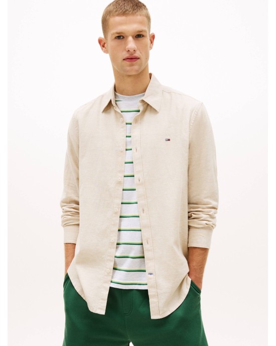 Πουκάμισο Tommy Jeans μπεζ SLIM FIT