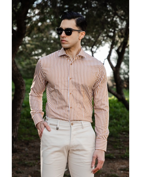 Πουκάμισο Vittorio καφέ SLIM FIT