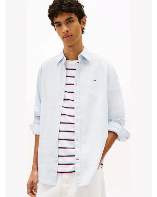 Πουκάμισο Tommy Jeans γαλάζιο SLIM FIT