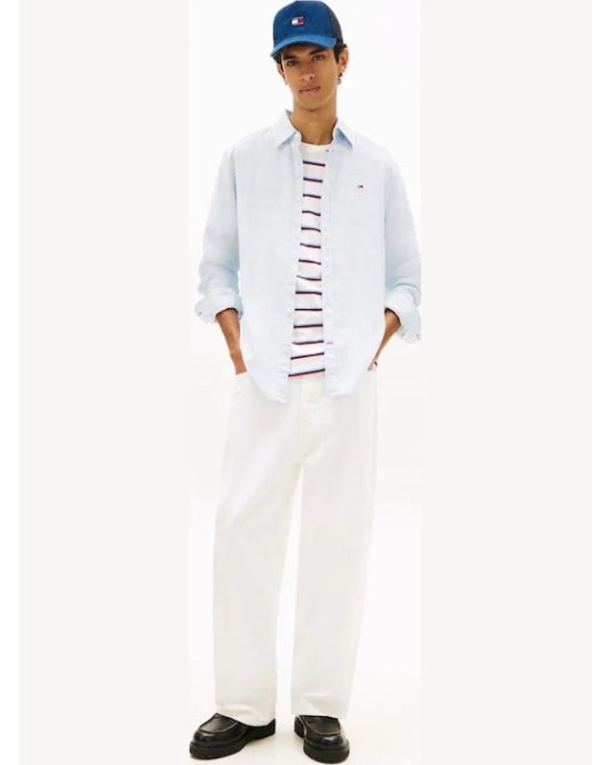 Πουκάμισο Tommy Jeans γαλάζιο SLIM FIT