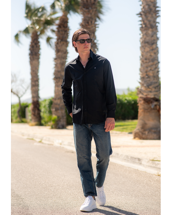 Πουκάμισο Karl Lagerfeld μαύρο SLIM FIT