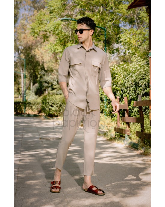 Πουκάμισο Vittorio Aviano μπεζ OVERSHIRT