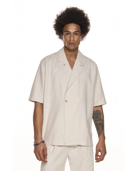 Πουκαμίσα Diverse μπεζ με άσπρη ριγα OVERSHIRT