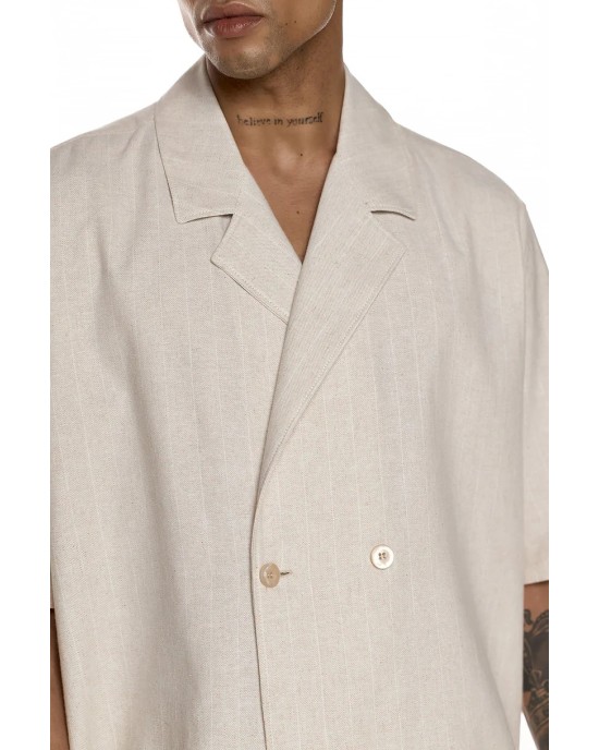 Πουκαμίσα Diverse μπεζ με άσπρη ριγα OVERSHIRT