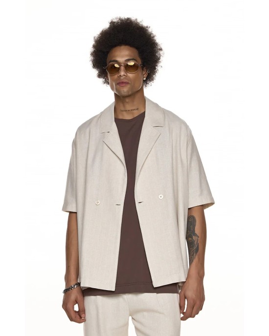 Πουκαμίσα Diverse μπεζ με άσπρη ριγα OVERSHIRT