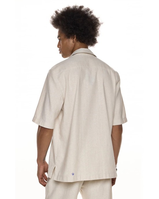 Πουκαμίσα Diverse μπεζ με άσπρη ριγα OVERSHIRT
