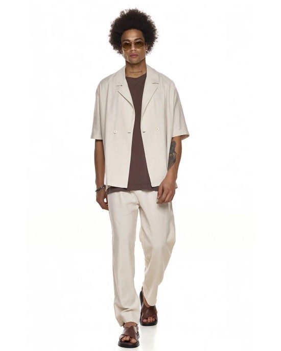 Πουκαμίσα Diverse μπεζ με άσπρη ριγα OVERSHIRT