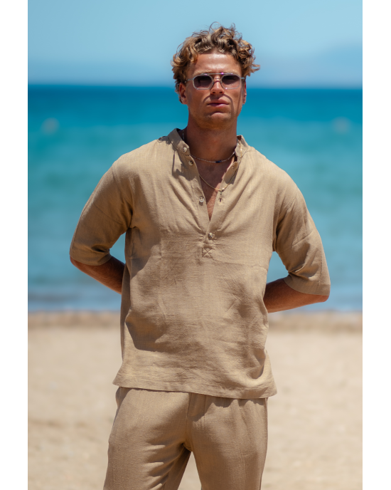 Πουκάμισα Vittorio Spiaggia μπεζ OVERSHIRT