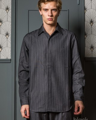 Overshirt Vittorio Ferano γκρι σκούρο με άσπρη ρίγα