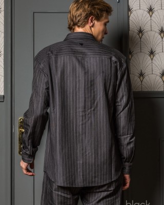 Overshirt Vittorio Ferano γκρι σκούρο με άσπρη ρίγα