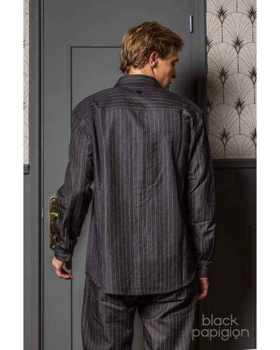 Overshirt Vittorio Ferano γκρι σκούρο με άσπρη ρίγα OVERSHIRT