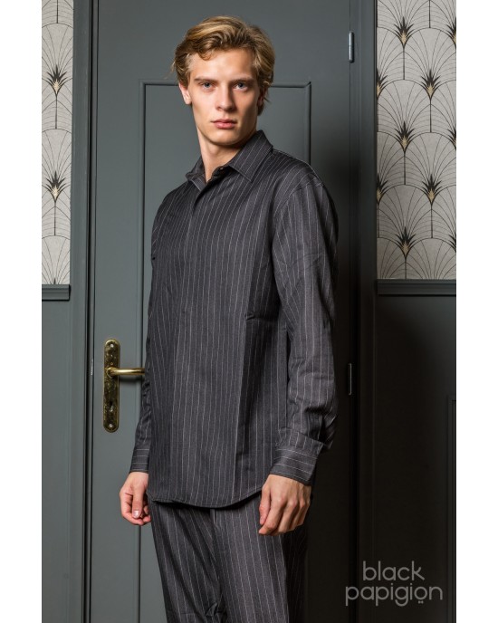 Overshirt Vittorio Ferano γκρι σκούρο με άσπρη ρίγα OVERSHIRT