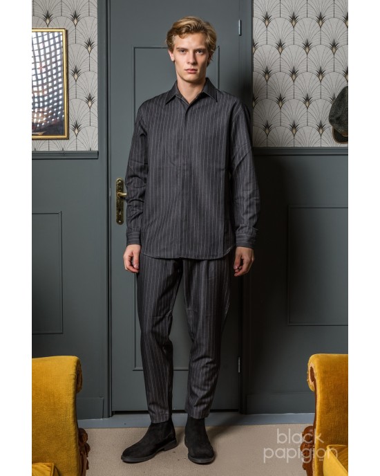 Overshirt Vittorio Ferano γκρι σκούρο με άσπρη ρίγα OVERSHIRT