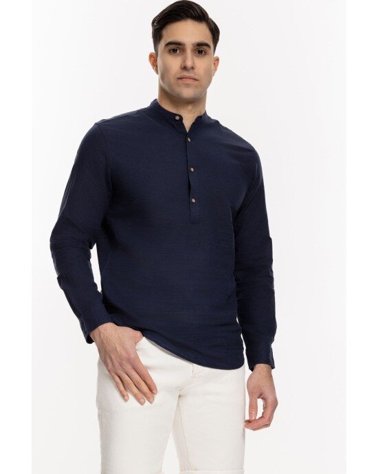 Πουκαμίσα Jack N Jones μπλε ΜΑΚΡΥΜΑΝΙΚΕΣ