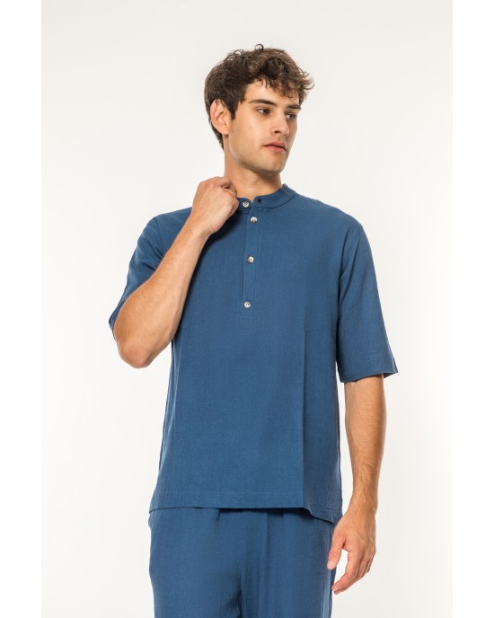 Πουκάμισα Vittorio Spiaggia μπλε OVERSHIRT