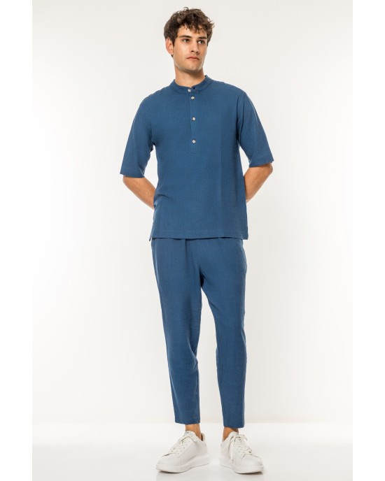 Πουκάμισα Vittorio Spiaggia μπλε OVERSHIRT