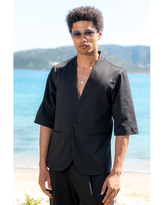 Πουκαμίσα Vittorio Jenoa μαύρη OVERSHIRT