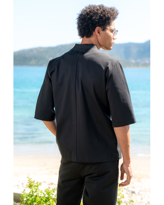 Πουκαμίσα Vittorio Jenoa μαύρη OVERSHIRT