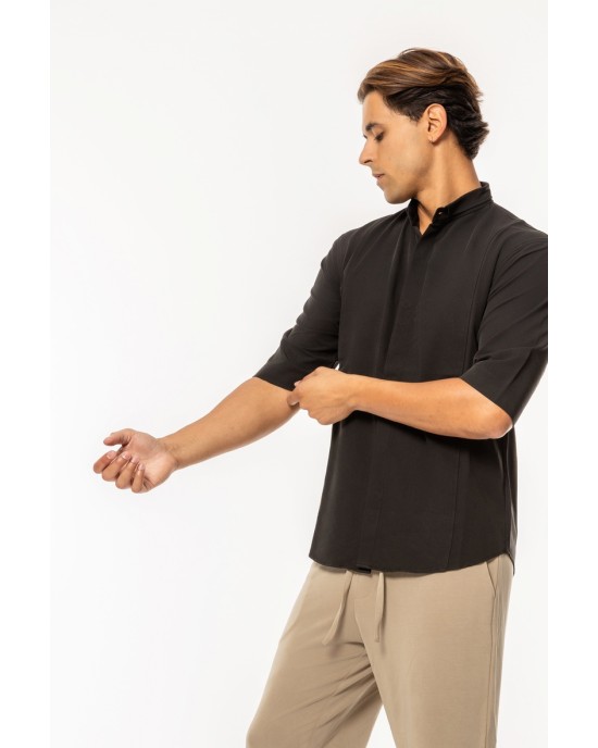 Πουκάμισο Vittorio Agrate μαύρο OVERSHIRT