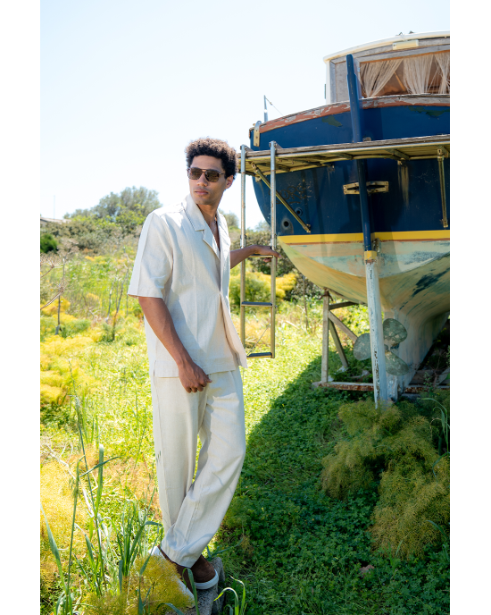 Πουκαμίσα Diverse έκρου με άσπρη ρίγα OVERSHIRT