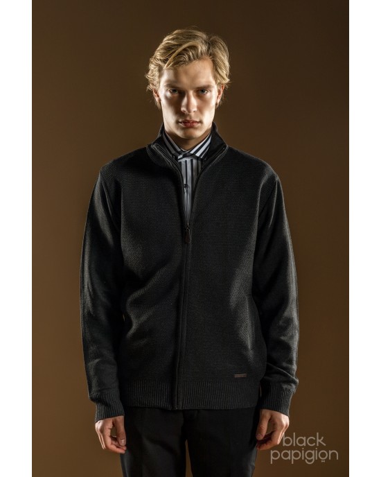 Ζακέτα πλεκτή Lexton γκρι σκούρο ΠΛΕΚΤΕΣ