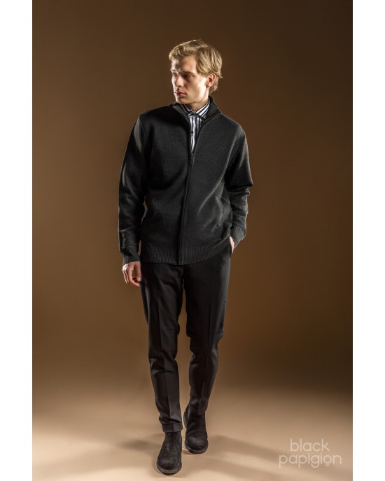 Ζακέτα πλεκτή Lexton γκρι σκούρο ΠΛΕΚΤΕΣ