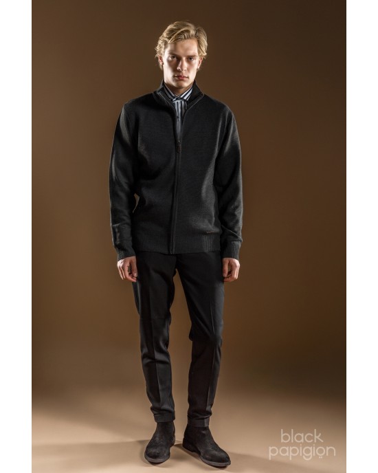 Ζακέτα πλεκτή Lexton γκρι σκούρο ΠΛΕΚΤΕΣ