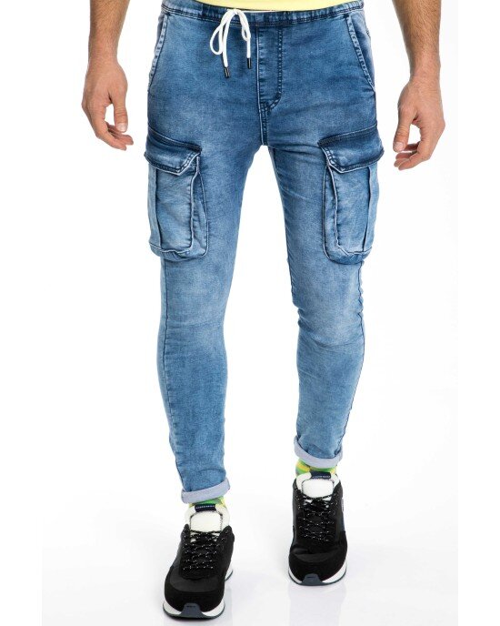 Jeans cargo μπλε