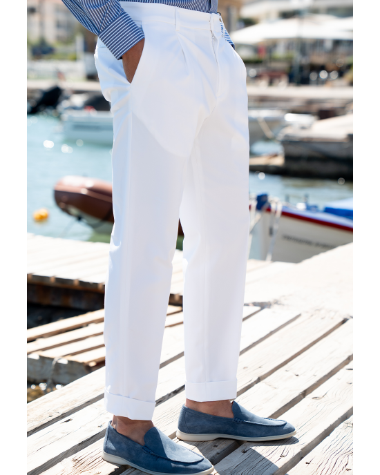 Παντελόνι Vittorio Macerino άσπρο ΥΦΑΣΜΑΤΙΝΑ