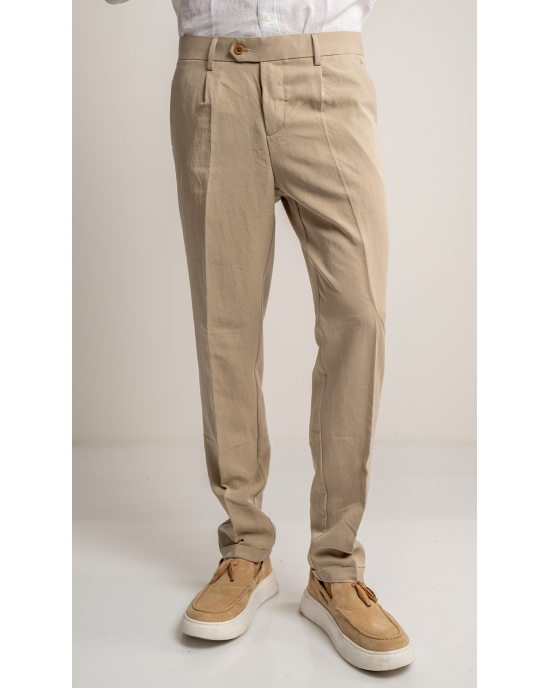 Παντελόνι 19V69 Italia Versace Abbigliamento Adriano μπεζ ΥΦΑΣΜΑΤΙΝΑ