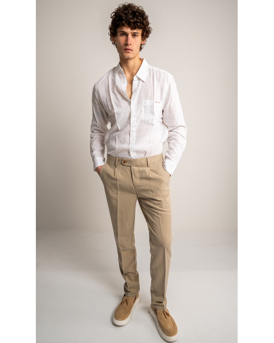 Παντελόνι 19V69 Italia Versace Abbigliamento Adriano μπεζ ΥΦΑΣΜΑΤΙΝΑ