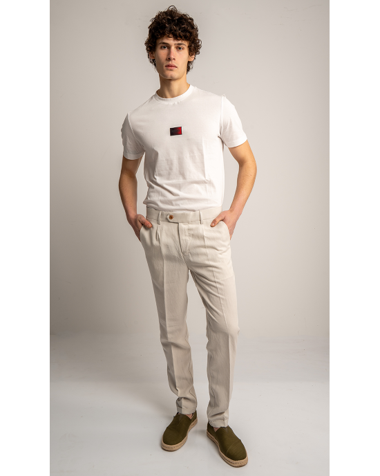 Παντελόνι 19V69 Italia Versace Abbigliamento Adriano μπεζ ΥΦΑΣΜΑΤΙΝΑ