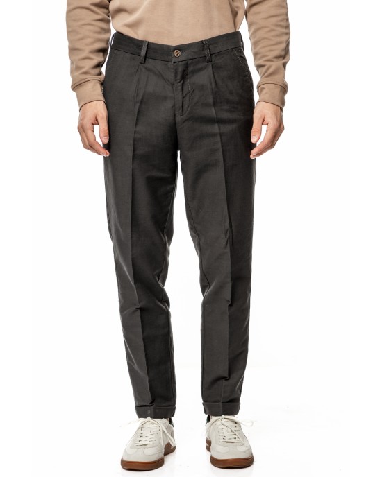 Παντελόνι 19V69 Italia Versace Abbigliamento Adriano γκρι σκούρο ΥΦΑΣΜΑΤΙΝΑ