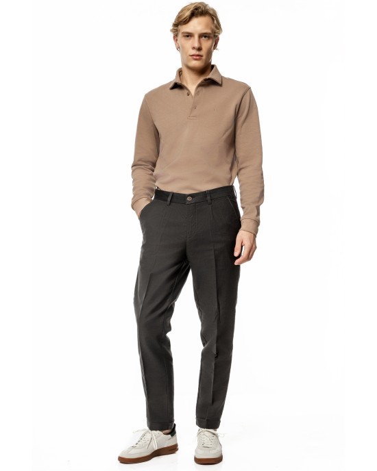 Παντελόνι 19V69 Italia Versace Abbigliamento Adriano γκρι σκούρο ΥΦΑΣΜΑΤΙΝΑ